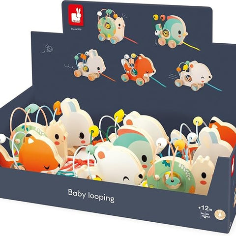 Janod Pure Pull-Along Animals x9 - Bead Mazes on Wheels