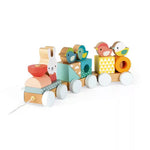 Janod Pure Pull-Along Train - Wooden 17-Piece Stacker Toy