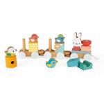 Janod Pure Pull-Along Train - Wooden 17-Piece Stacker Toy