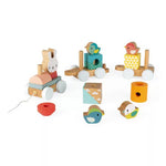 Janod Pure Pull-Along Train - Wooden 17-Piece Stacker Toy