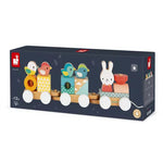 Janod Pure Pull-Along Train - Wooden 17-Piece Stacker Toy