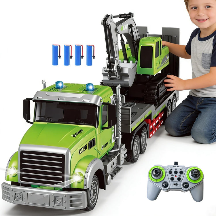 2-in-1 RC Lowbed Semi-Trailer Truck & Excavator Toy Set - 1:12 Scale