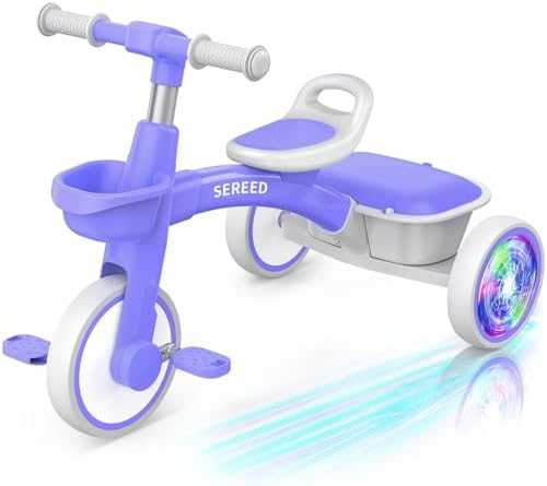 SEREED Toddler Tricycle with Lights & Basket (Pink)