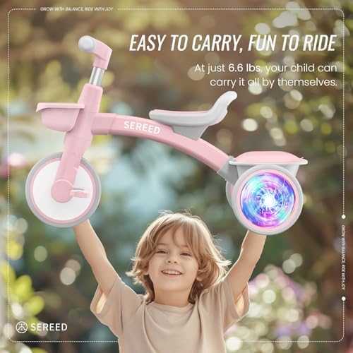 SEREED Toddler Tricycle with Lights & Basket (Pink)