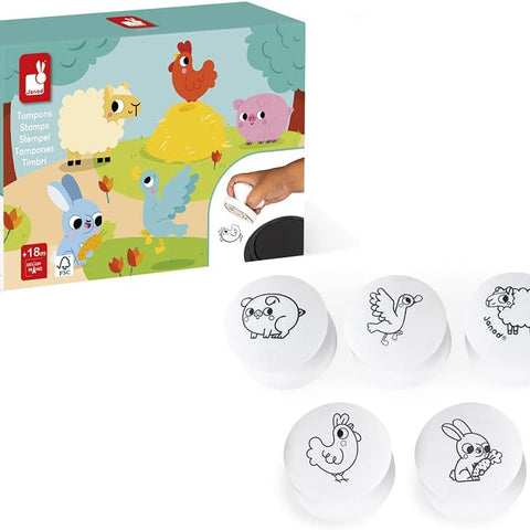 Janod Stampinoo Baby Farm - 5 Easy-Grip Toddler Stamps Set