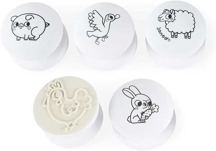 Janod Stampinoo Baby Farm - 5 Easy-Grip Toddler Stamps Set