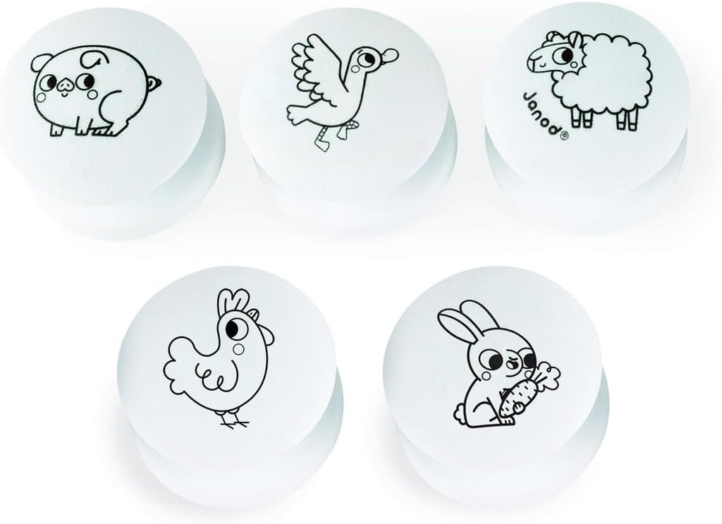 Janod Stampinoo Baby Farm - 5 Easy-Grip Toddler Stamps Set