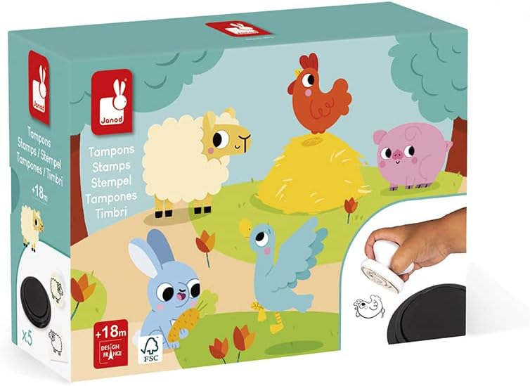 Janod Stampinoo Baby Farm - 5 Easy-Grip Toddler Stamps Set