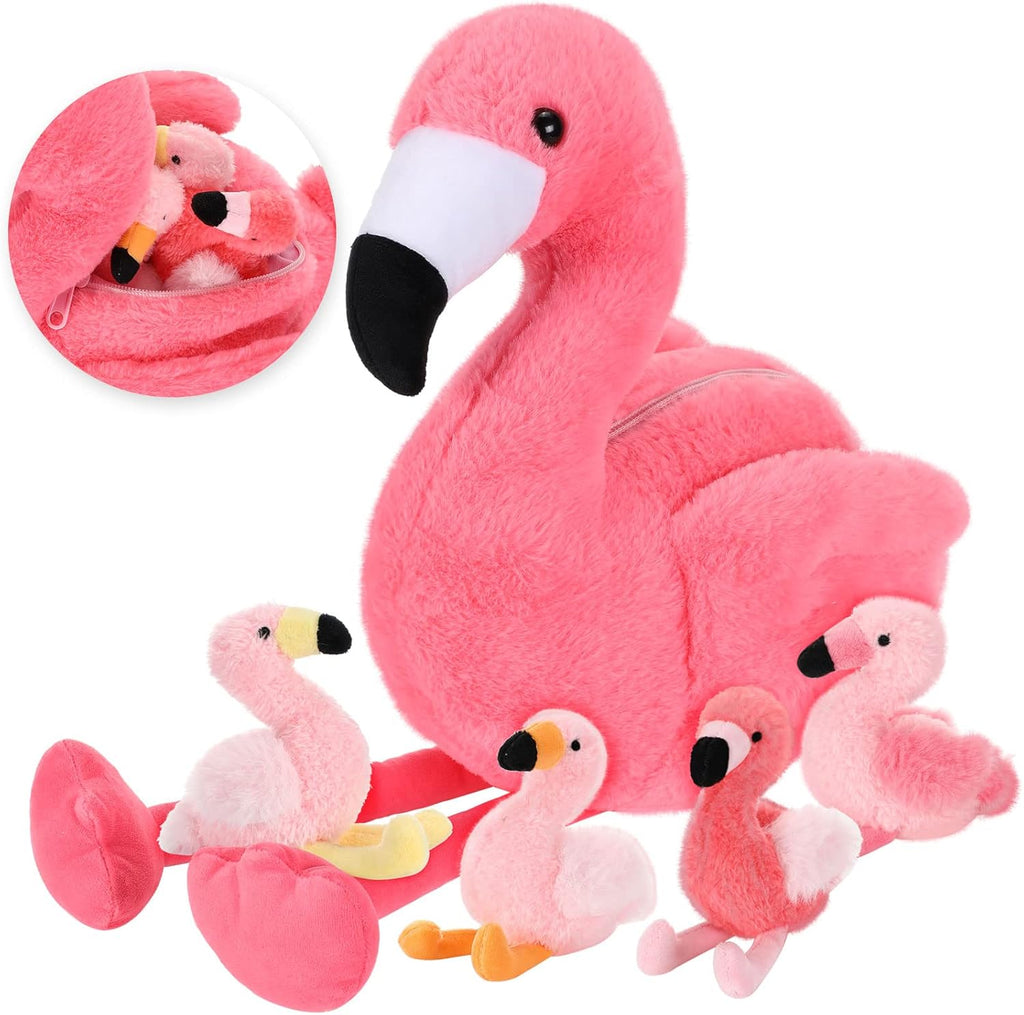 Skylety 18 Inches Flamingo Stuffed Animal with 4 Babies Plush Toys Inside