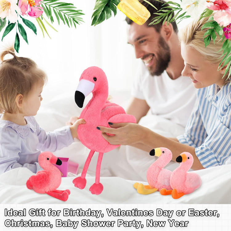 Skylety 18 Inches Flamingo Stuffed Animal with 4 Babies Plush Toys Inside