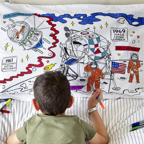 Coloring Space Pillowcase - Planets & Rockets - eatsleepdoodle