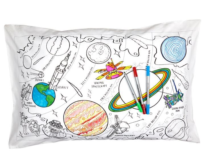 Coloring Space Pillowcase - Planets & Rockets - eatsleepdoodle