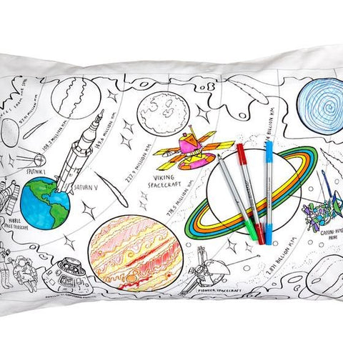 Coloring Space Pillowcase - Planets & Rockets - eatsleepdoodle