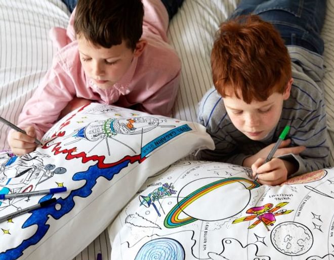Coloring Space Pillowcase - Planets & Rockets - eatsleepdoodle