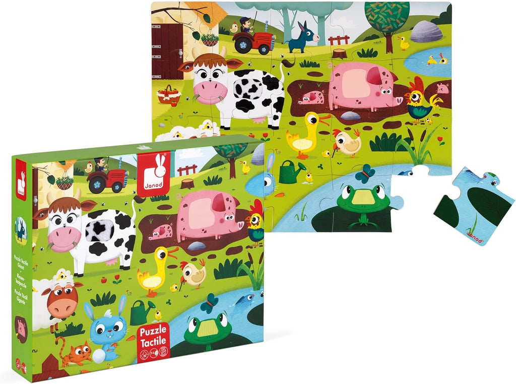 Janod Tactile Farm Puzzle - 20 Pieces with 7 Touch Textures