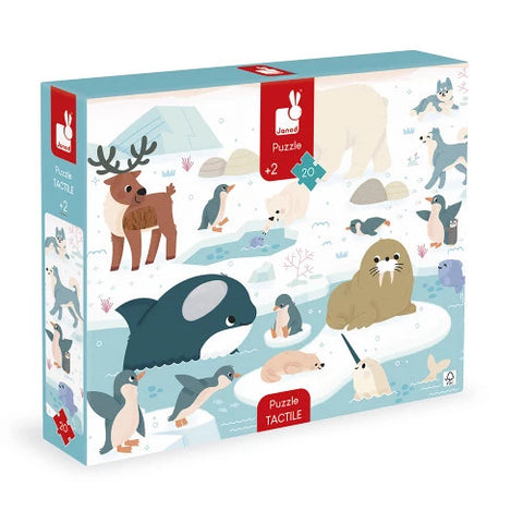 Janod Tactile Polar Animals Puzzle - 20 Pieces with 7 Textures