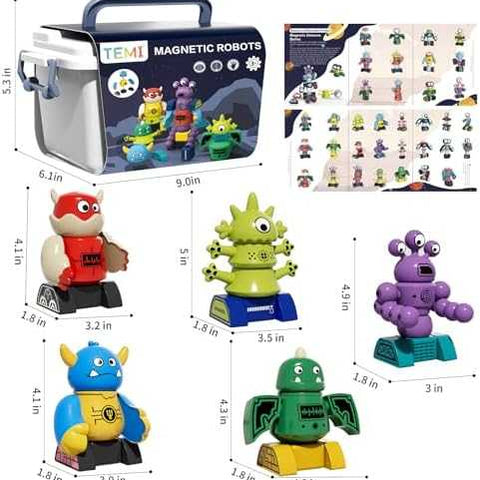 TEMI Magnetic Robot Stacking Toy Set with Storage Box