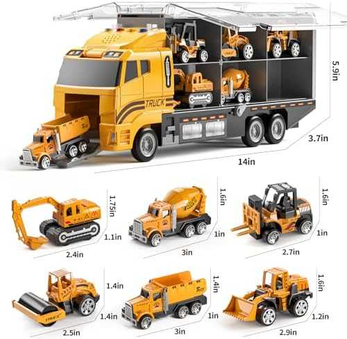 TEMI Die-Cast Construction Vehicle Carrier Set with Play Mat