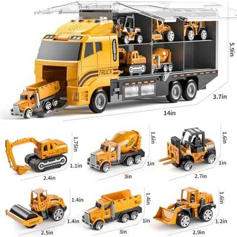 TEMI Die-Cast Construction Vehicle Carrier Set with Play Mat