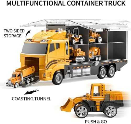 TEMI Die-Cast Construction Vehicle Carrier Set with Play Mat