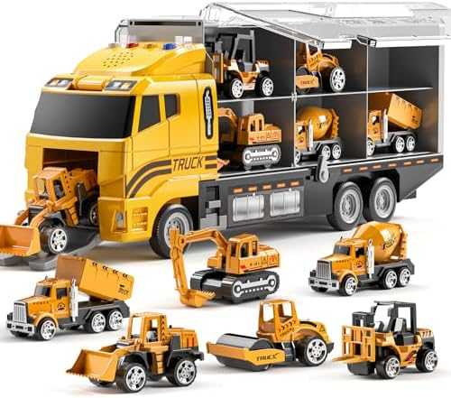 TEMI Die-Cast Construction Vehicle Carrier Set with Play Mat