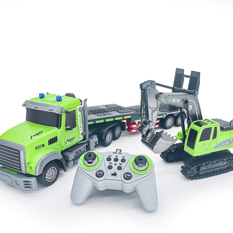 2-in-1 RC Semi-Trailer Truck & Excavator Toy Set - 1:12 Scale