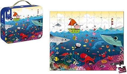Janod Seafloor Suitcase Puzzle - 100-Piece Ocean Adventure