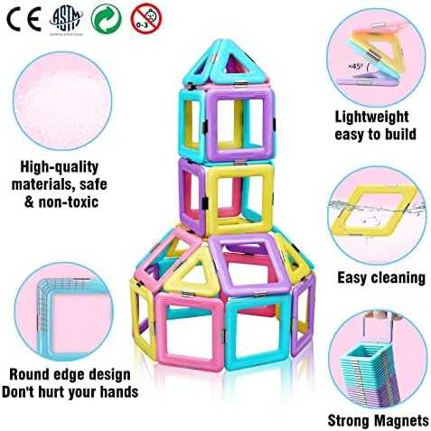 Tolnetr Magnetic Tiles Macaron Castle Building Set