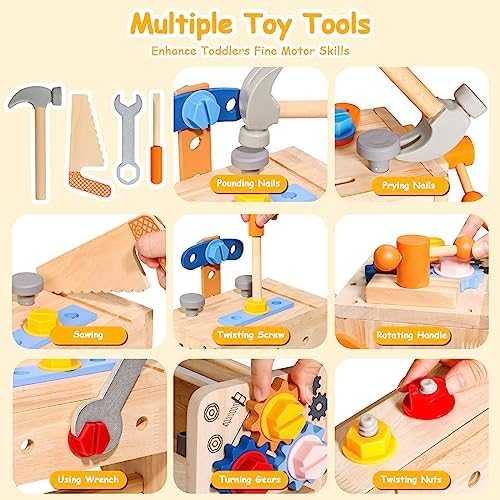 TONZE Wooden Kids Tool Set with Apron (39 pcs)