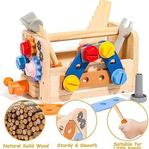 TONZE Wooden Kids Tool Set with Apron (39 pcs)