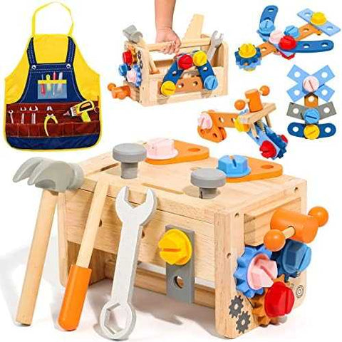 TONZE Wooden Kids Tool Set with Apron (39 pcs)