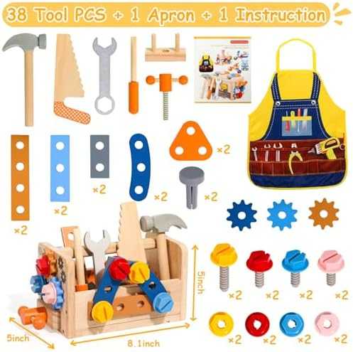 TONZE Wooden Kids Tool Set with Apron (39 pcs)
