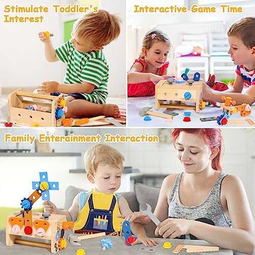 TONZE Wooden Kids Tool Set with Apron (39 pcs)