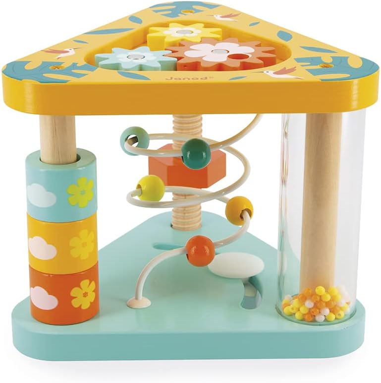 Janod Tropik Stackable Pyramid - 5 Cubes and Wooden Animals