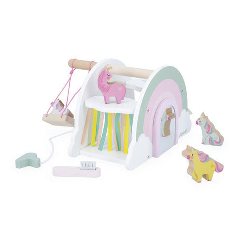 Janod Unicorn Rainbow House - 4 Figures & Secret Mirror
