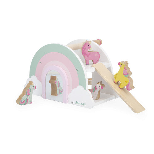 Janod Unicorn Rainbow House - 4 Figures & Secret Mirror