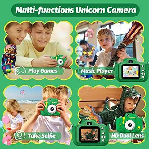 Upgrade Dinosaur Kids Camera with Selfie & Video