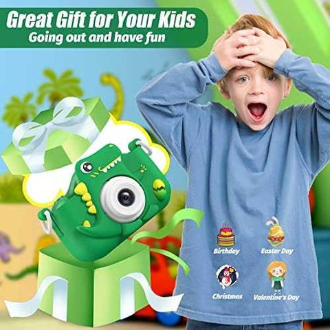 Upgrade Dinosaur Kids Camera with Selfie & Video