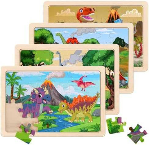 Wooden Dinosaur Jigsaw Puzzles Set (4 Packs)