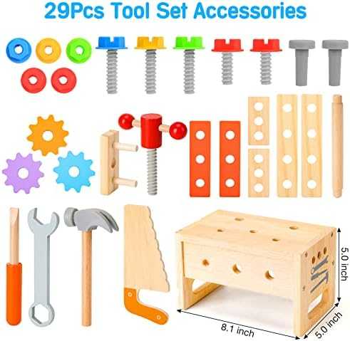 Wooden Toddler Tool Set Montessori Construction Kit (29 pcs)