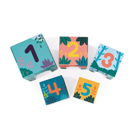 Janod WWF Animal Pyramid - 5 Wooden Animals and Blocks Set