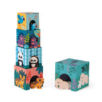 Janod WWF Animal Pyramid - 5 Wooden Animals and Blocks Set