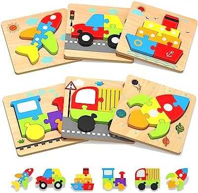 Yetonamr Wooden Vehicle Shape Puzzle Set (6 pcs)