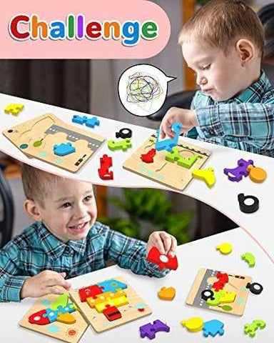 Yetonamr Wooden Vehicle Shape Puzzle Set (6 pcs)