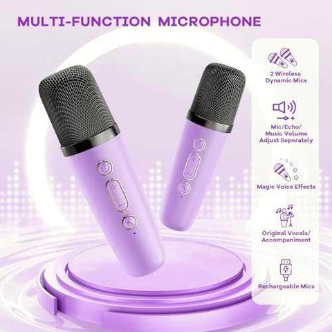 YLL Kids Karaoke Machine with 2 Wireless Microphones (Purple)