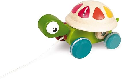 Janod Zigolos Pull-along Turtle - Cute Wooden Pull Toy for Toddle