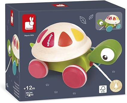 Janod Zigolos Pull-along Turtle - Cute Wooden Pull Toy for Toddle
