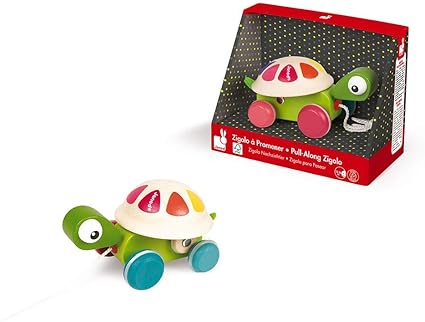 Janod Zigolos Pull-along Turtle - Cute Wooden Pull Toy for Toddle