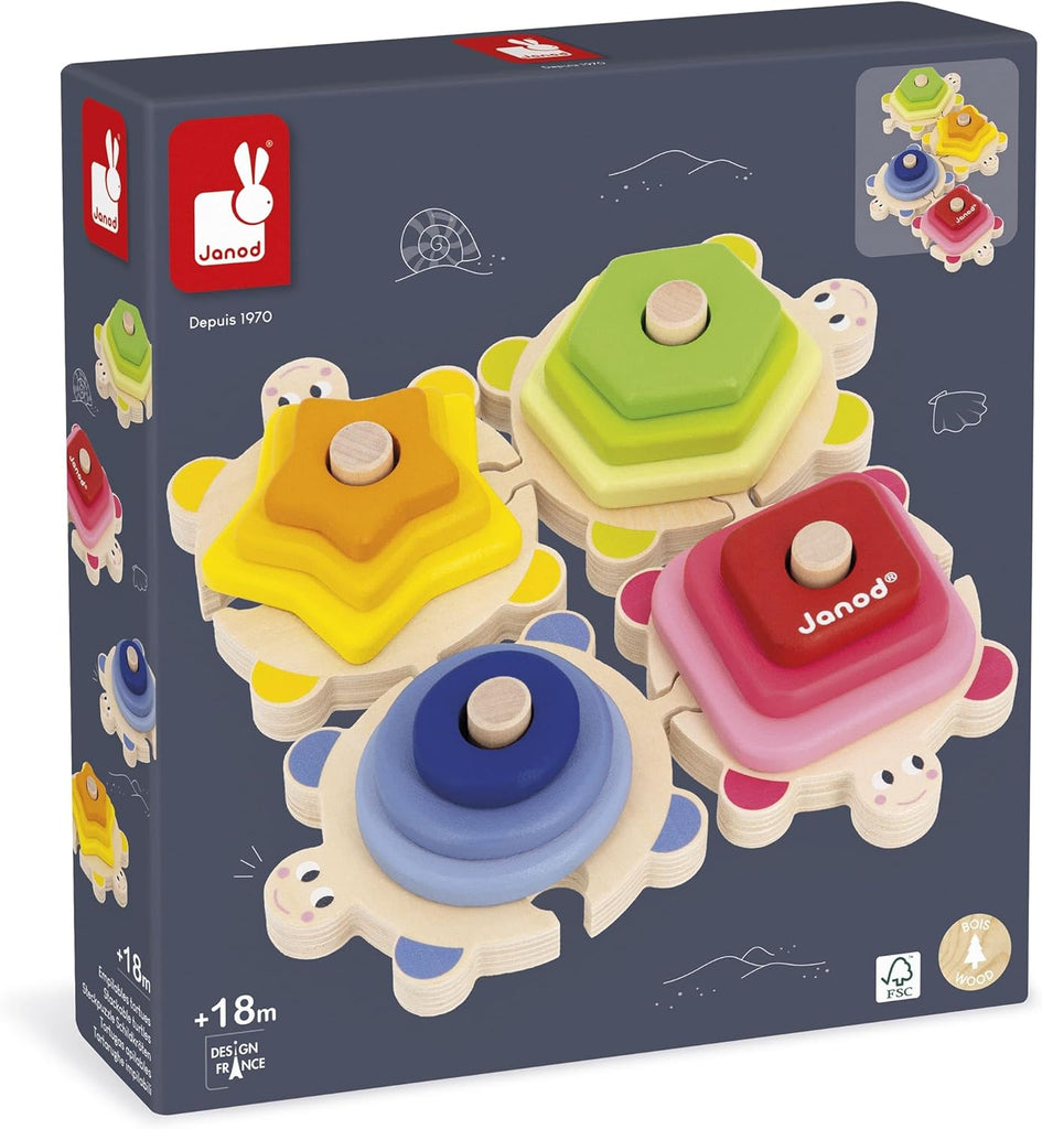 Janod Zigolos Stackable Turtle Puzzle - Fun Wooden Stacking Toy f
