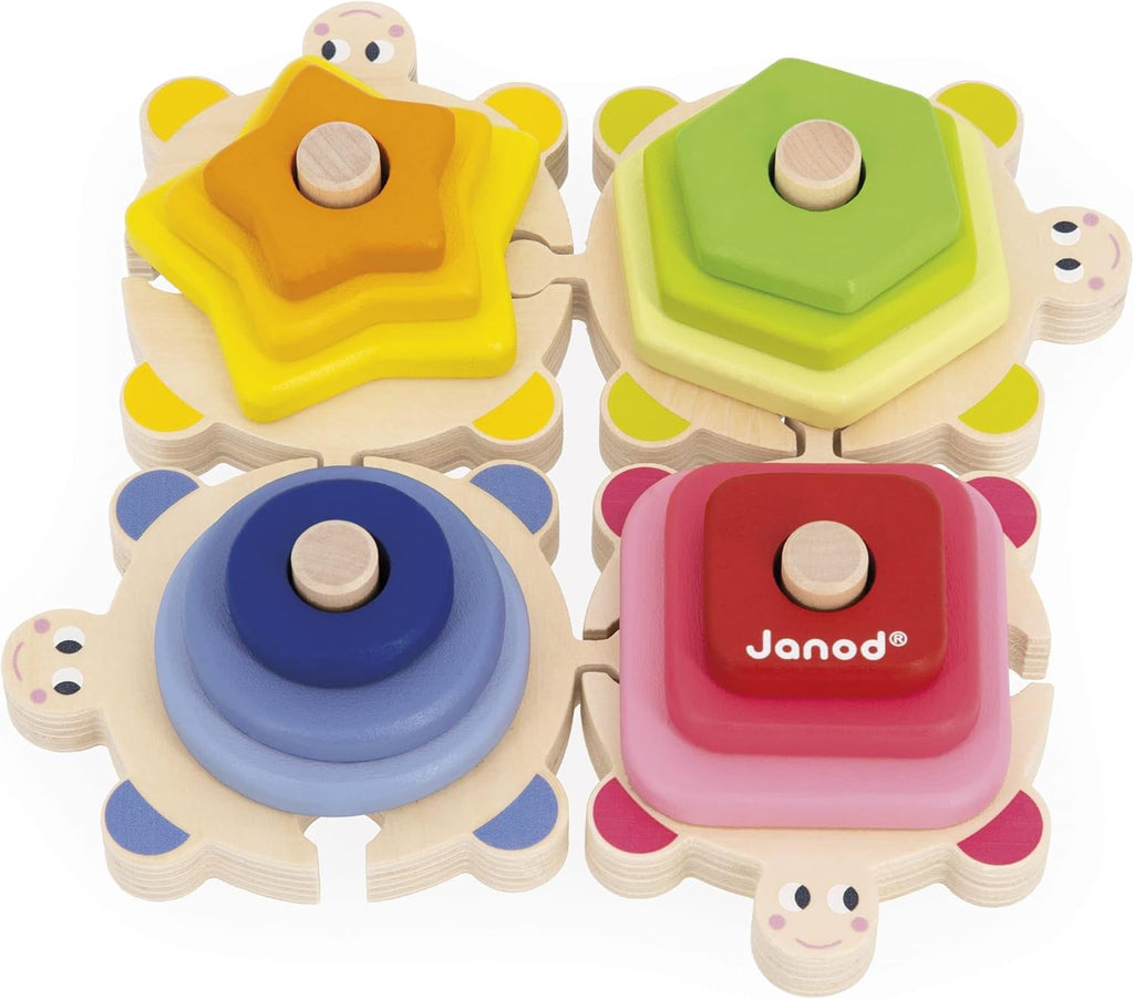 Janod Zigolos Stackable Turtle Puzzle - Fun Wooden Stacking Toy f